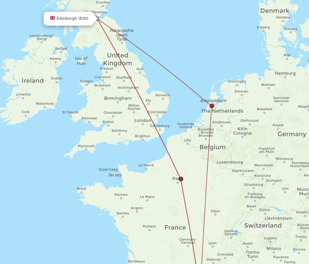 EDI to MPL flights and routes map