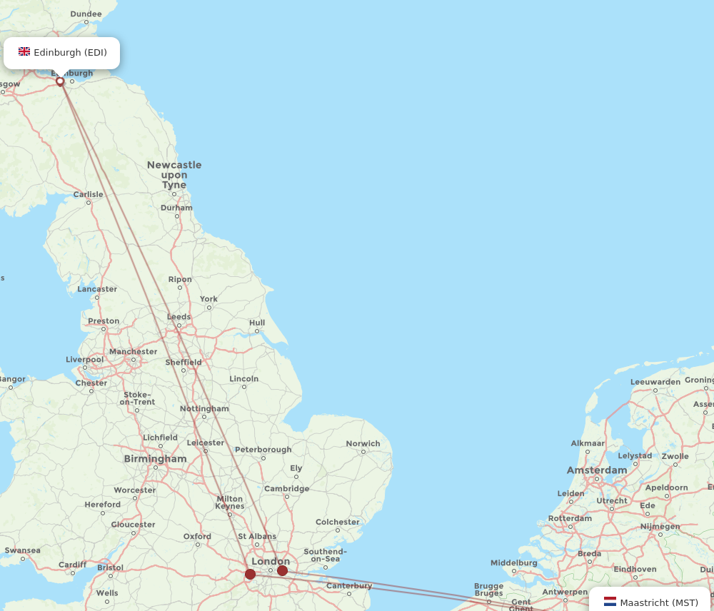 EDI to MST flights and routes map