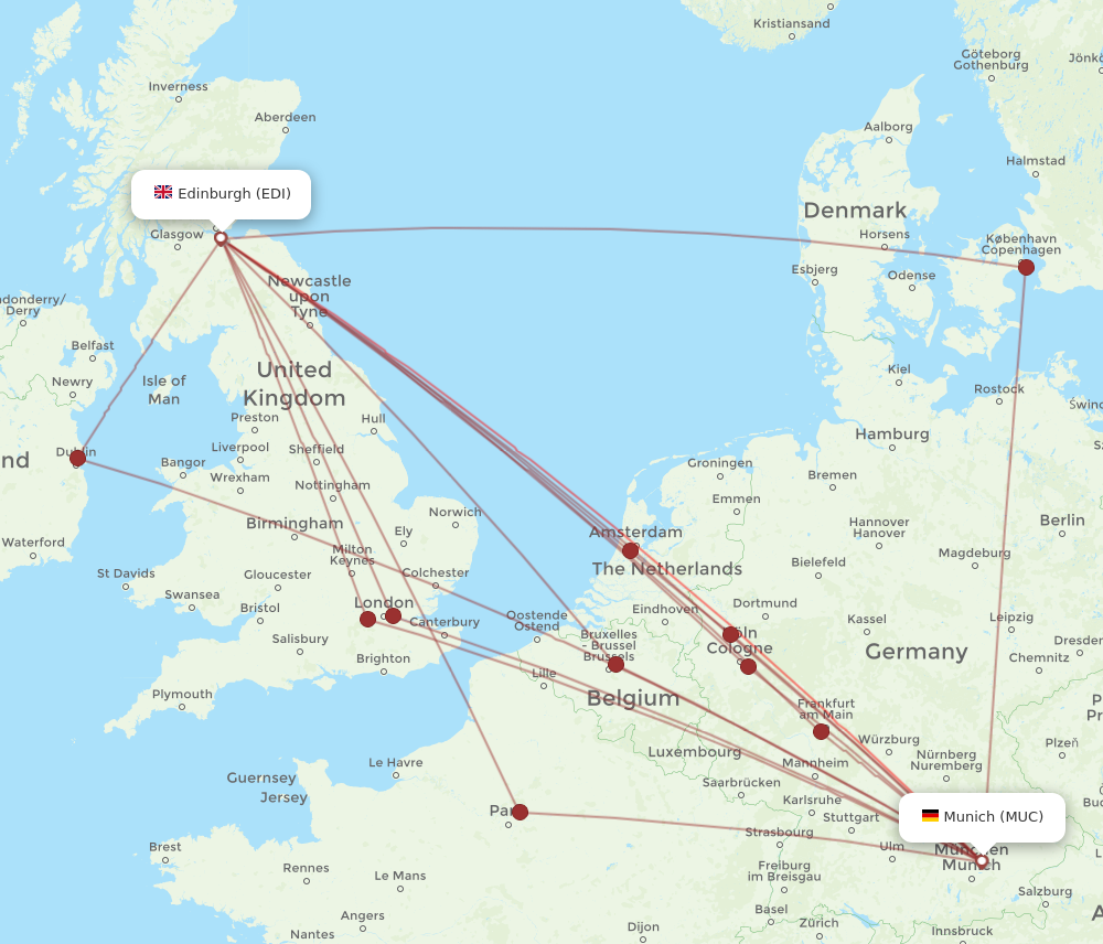 EDI to MUC flights and routes map