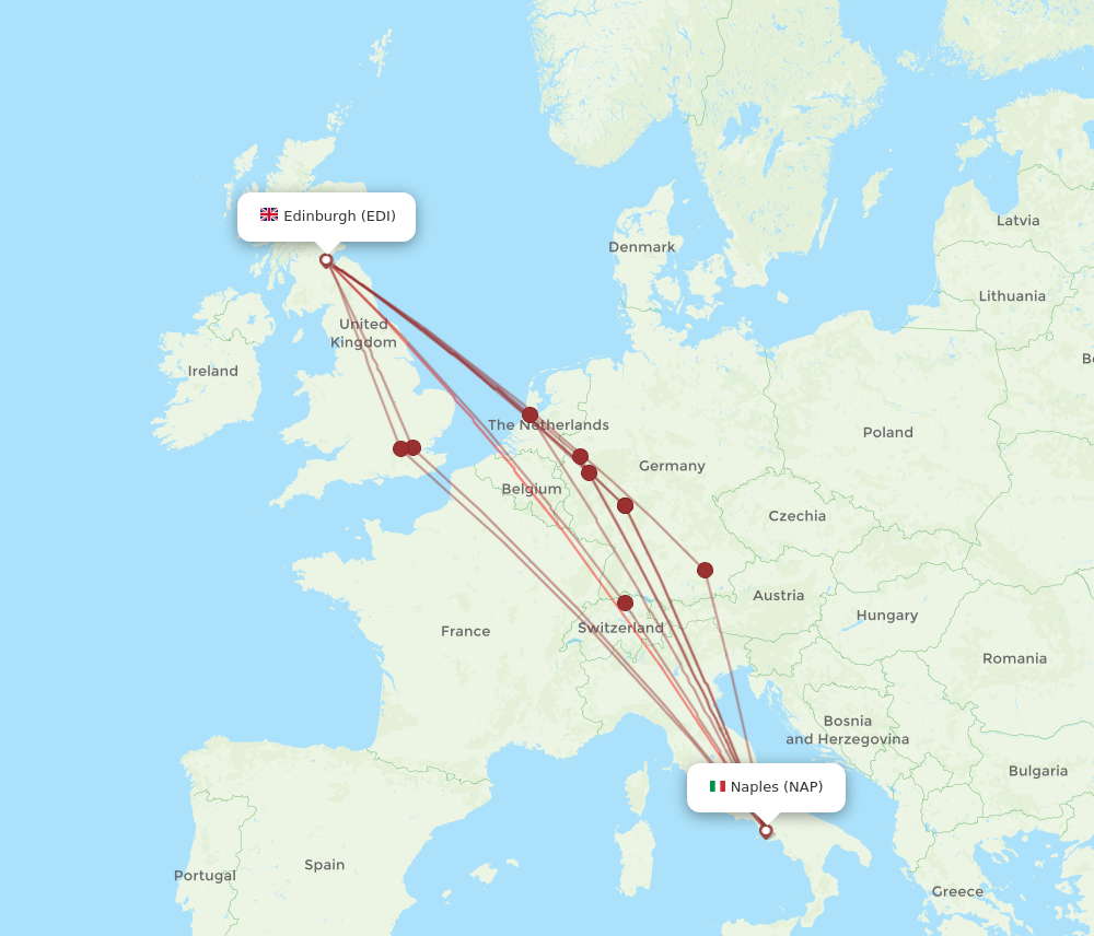EDI to NAP flights and routes map