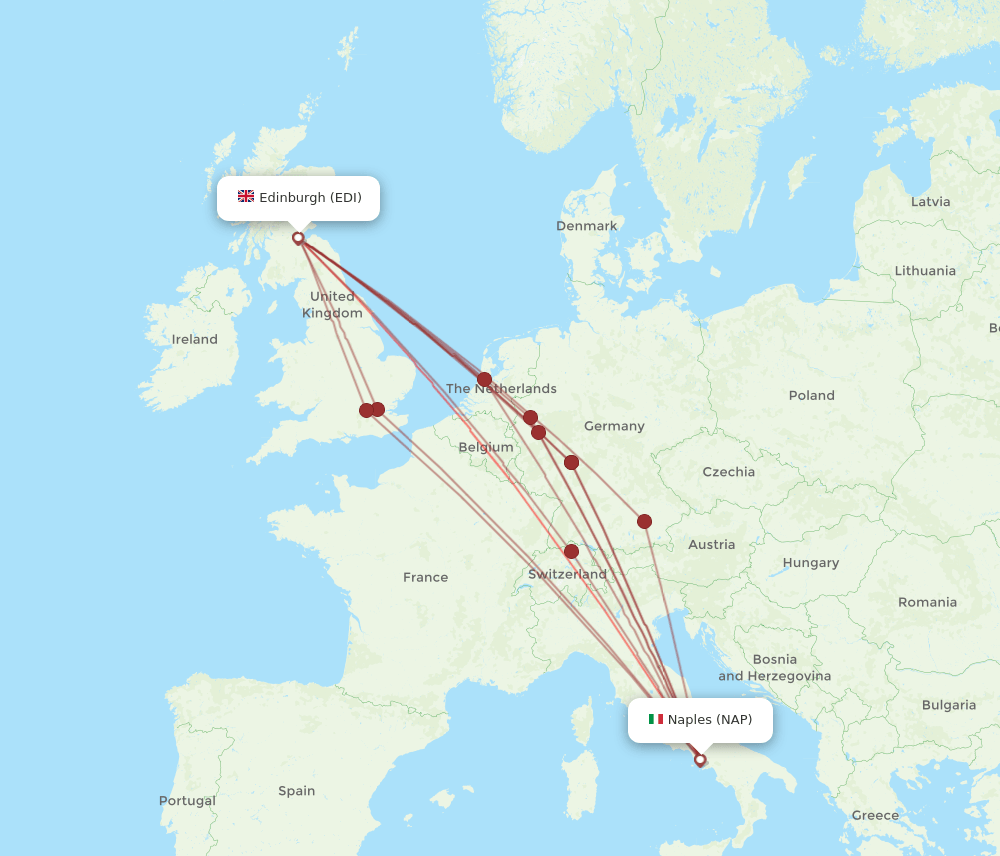 EDI to NAP flights and routes map