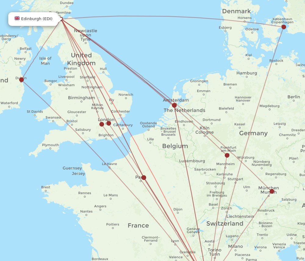 EDI to NCE flights and routes map