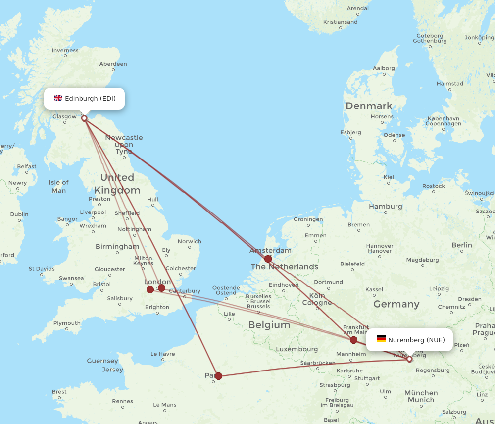 EDI to NUE flights and routes map