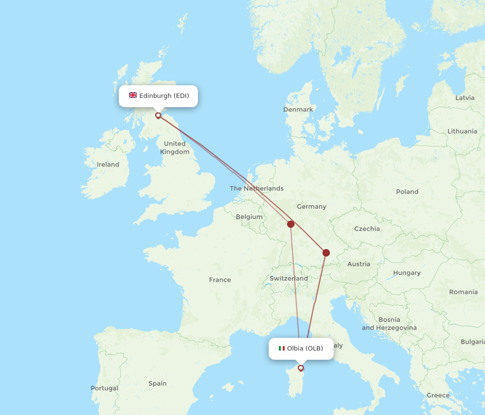 EDI to OLB flights and routes map