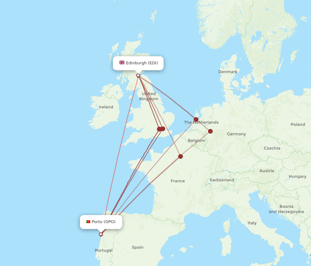 EDI to OPO flights and routes map