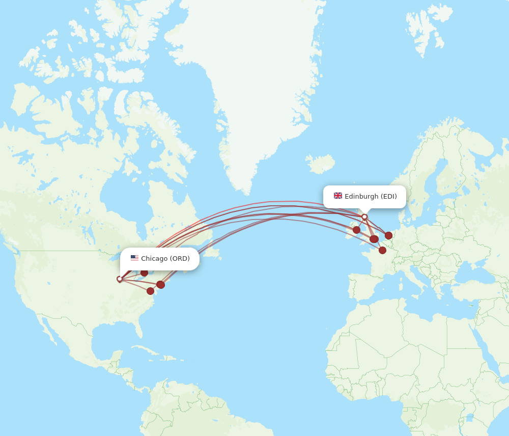 EDI to ORD flights and routes map