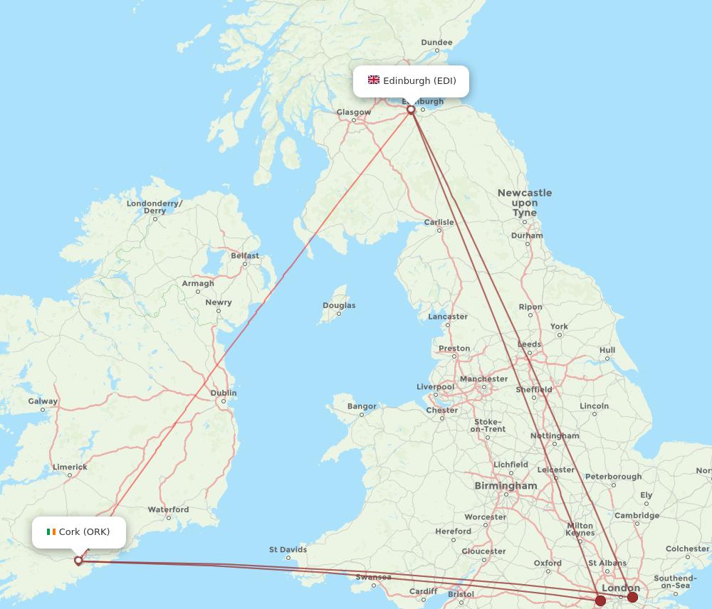 EDI to ORK flights and routes map