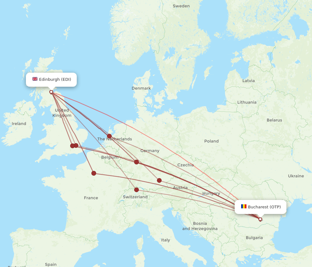 EDI to OTP flights and routes map