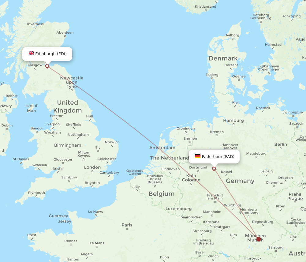 Edinburgh - Paderborn route map and flight paths
