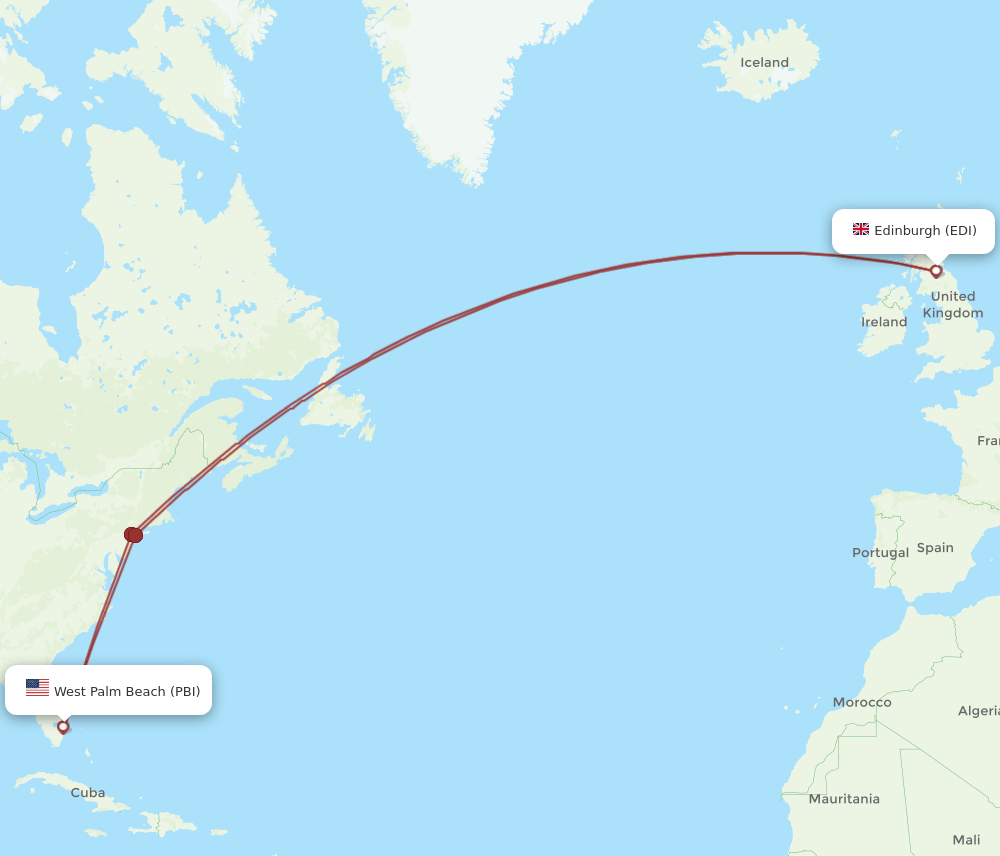 EDI to PBI flights and routes map