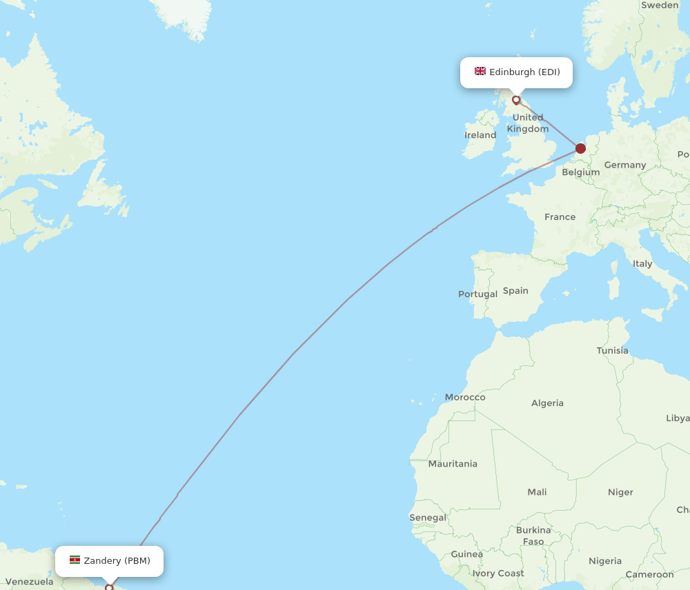 EDI to PBM flights and routes map