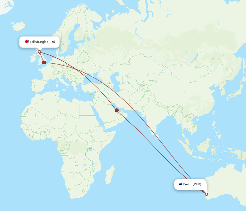 EDI to PER flights and routes map