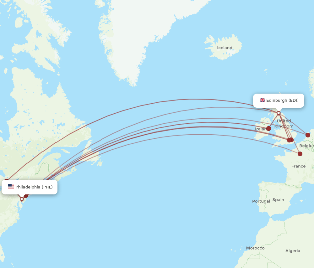 EDI-PHL flight routes