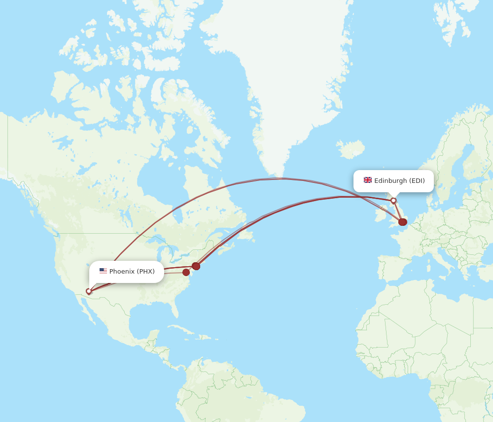 EDI to PHX flights and routes map