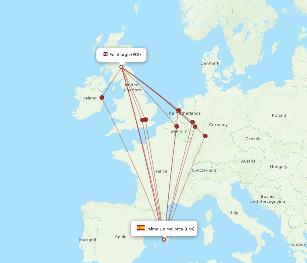EDI to PMI flights and routes map