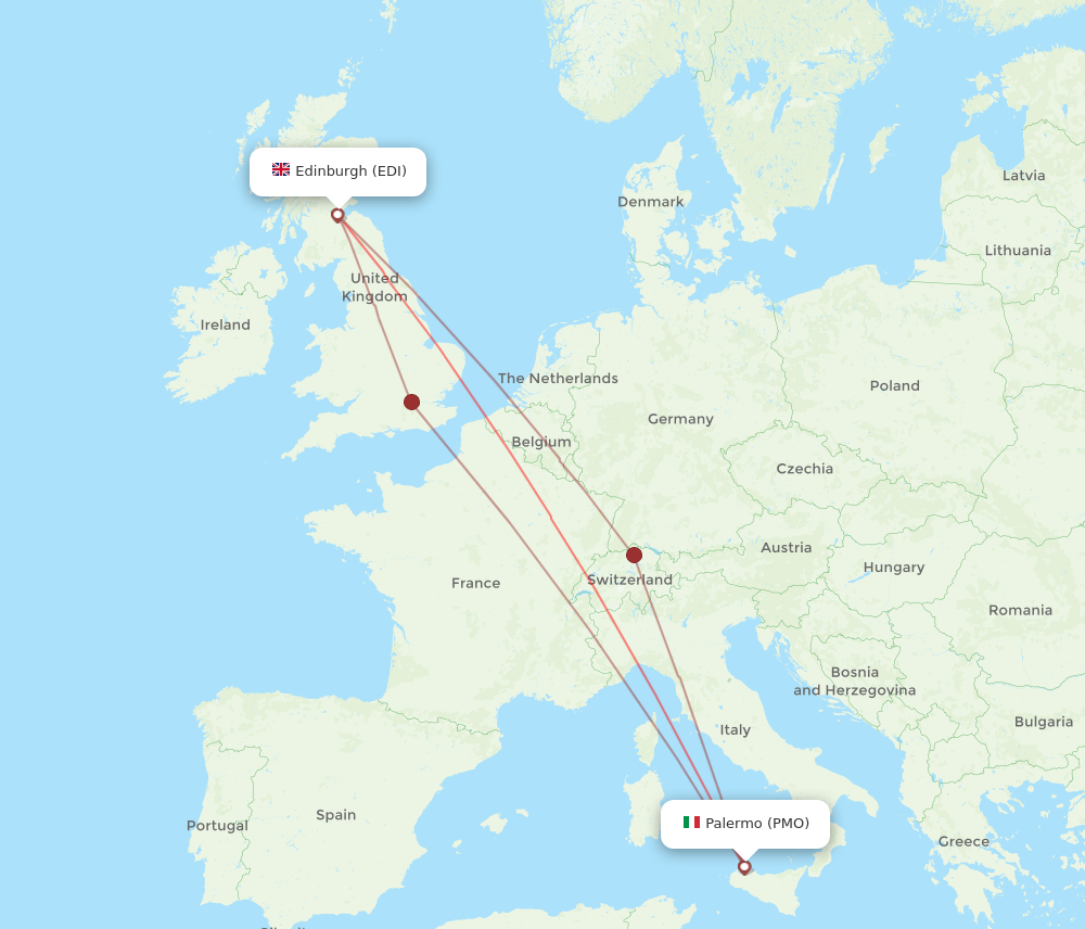EDI to PMO flights and routes map