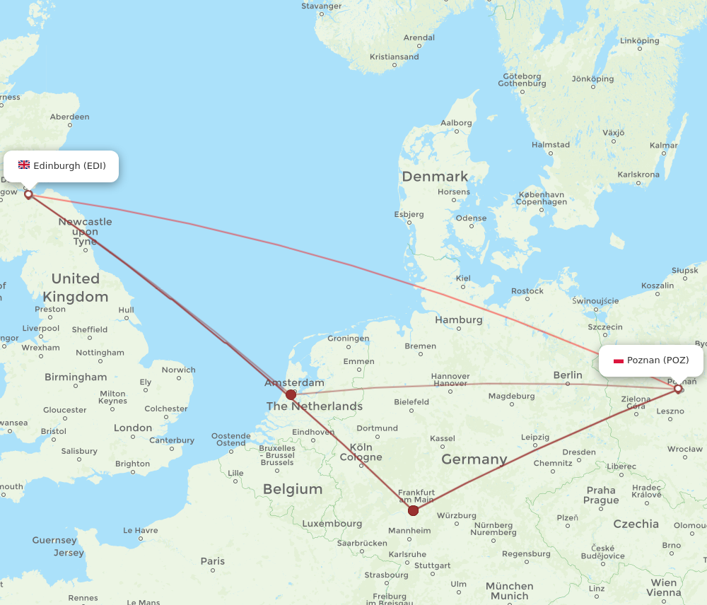 EDI to POZ flights and routes map