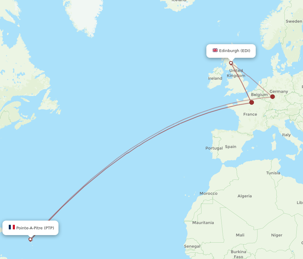 EDI to PTP flights and routes map