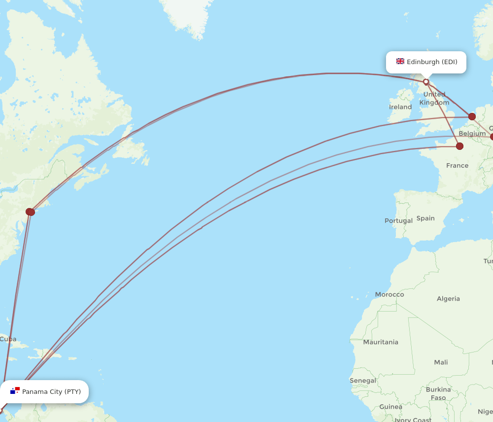 EDI-PTY flight routes