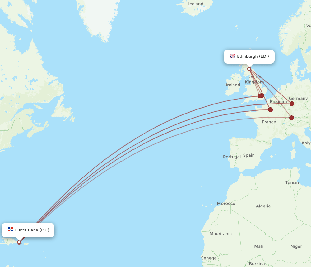 EDI-PUJ flight routes
