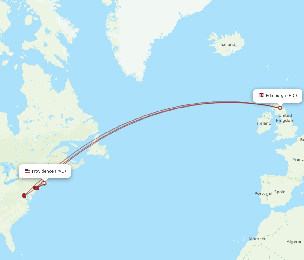 EDI to PVD flights and routes map