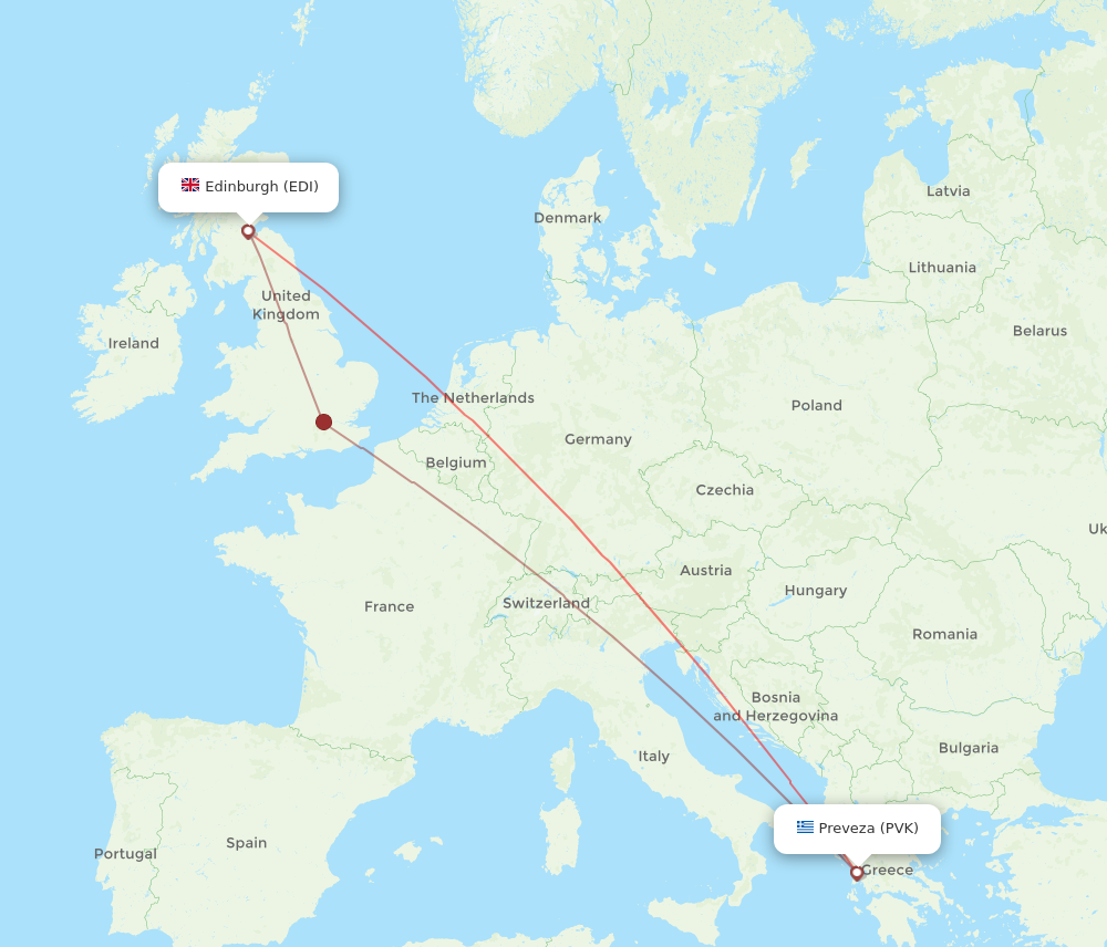 EDI to PVK flights and routes map