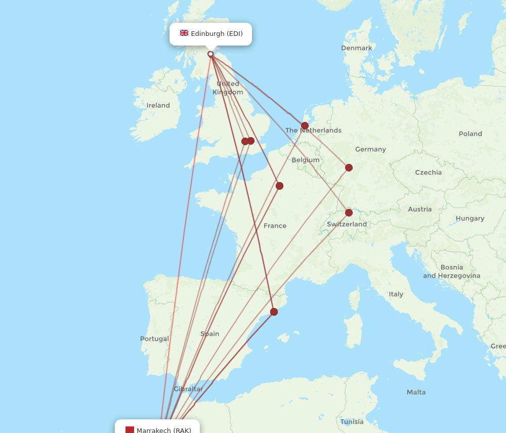 EDI-RAK flight routes