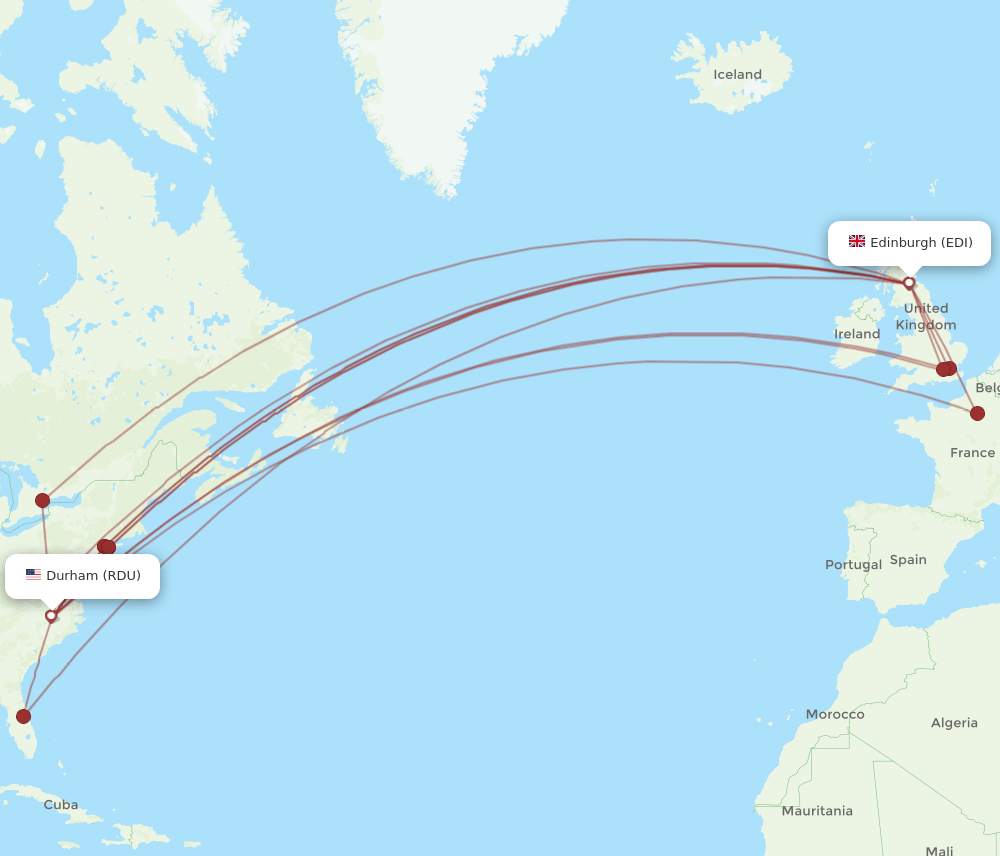 EDI-RDU flight routes