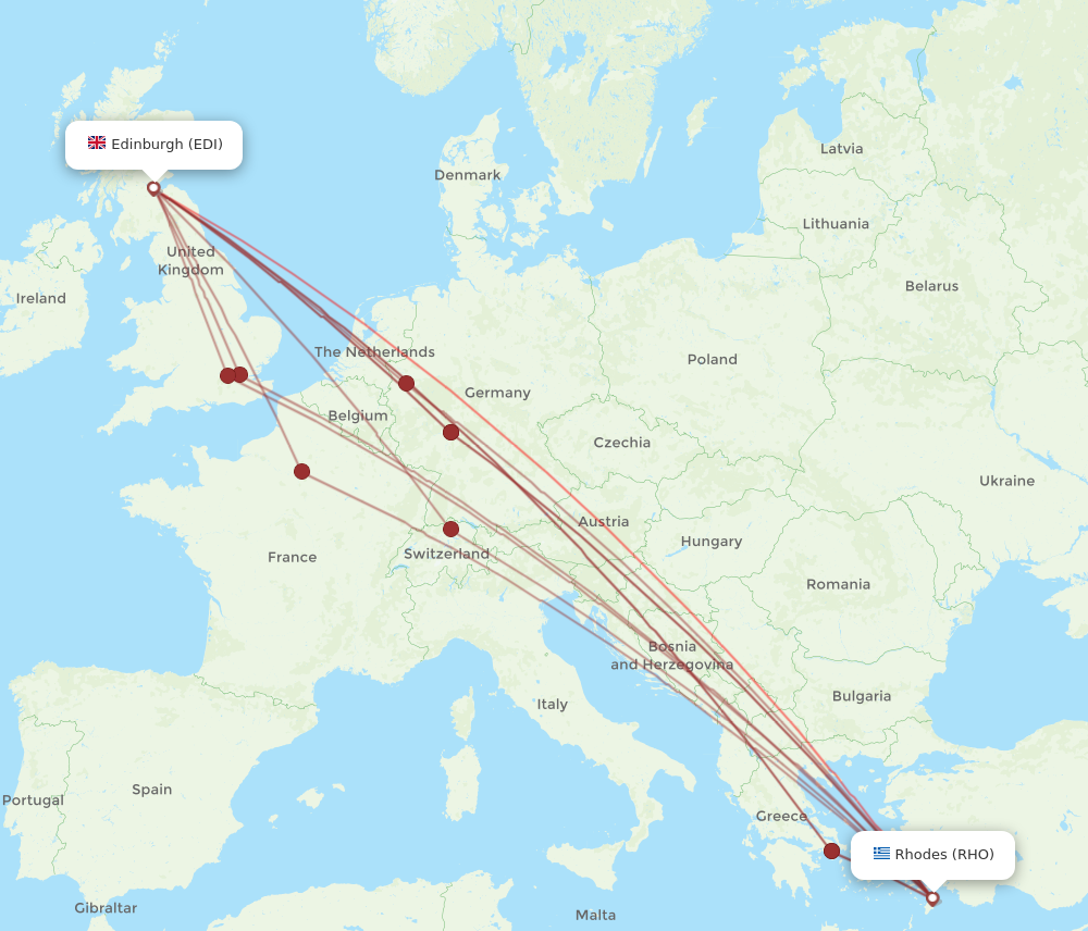 EDI to RHO flights and routes map