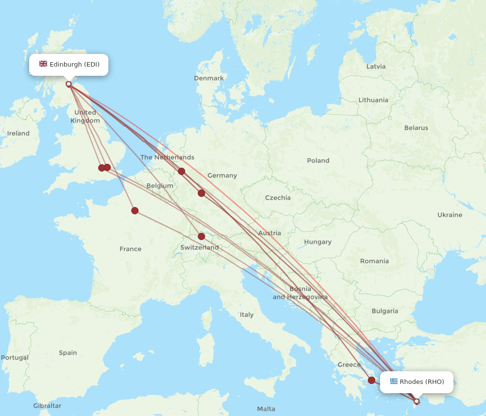 EDI to RHO flights and routes map