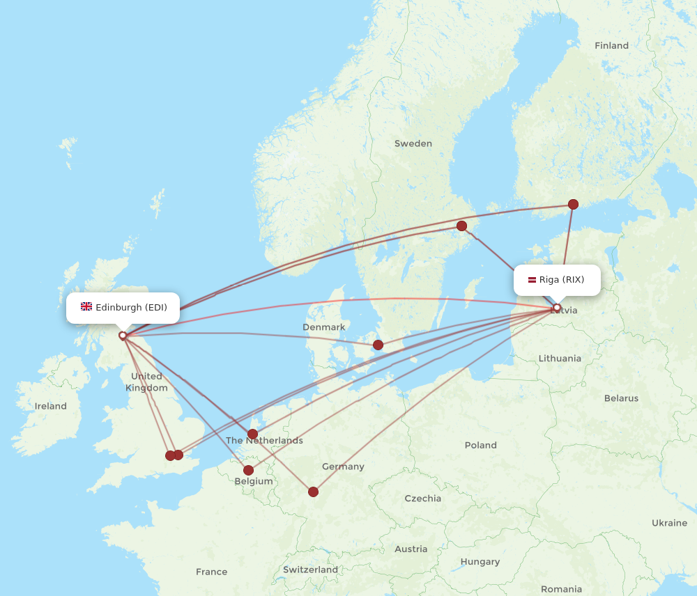 EDI to RIX flights and routes map