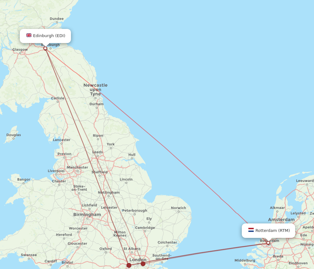 EDI to RTM flights and routes map