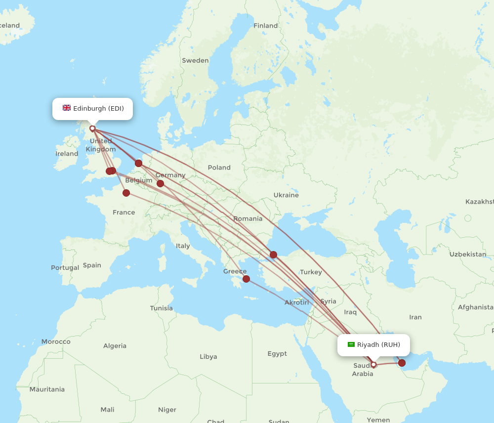 EDI to RUH flights and routes map