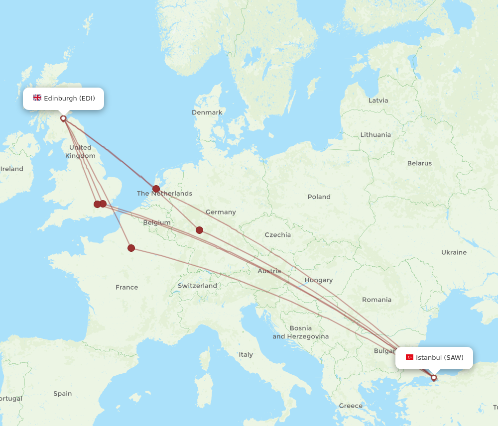 EDI to SAW flights and routes map