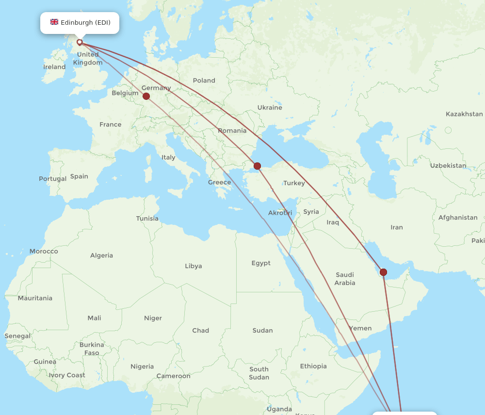 EDI to SEZ flights and routes map