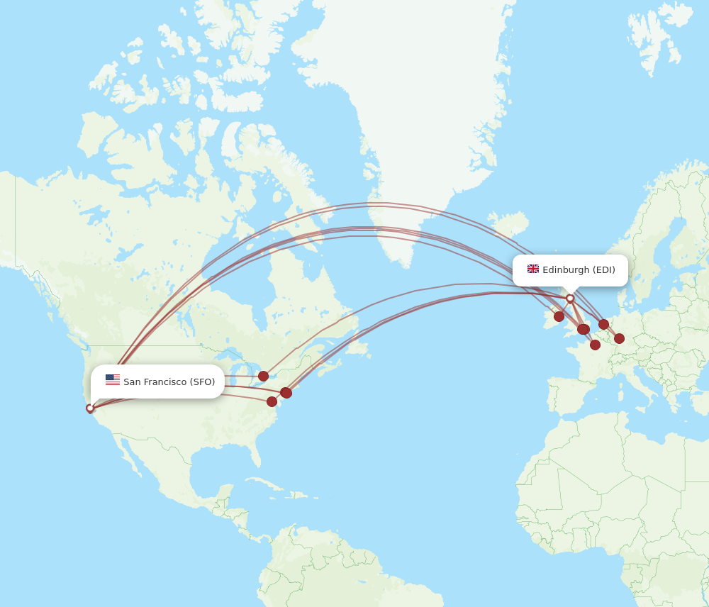 EDI to SFO flights and routes map