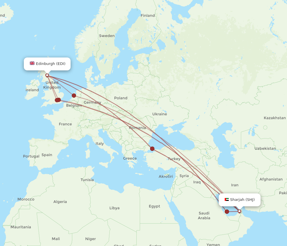 EDI to SHJ flights and routes map