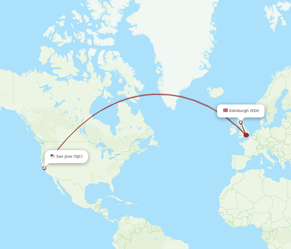 EDI to SJC flights and routes map