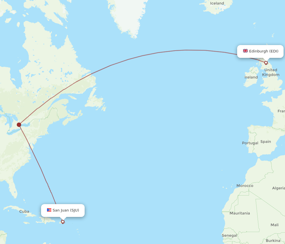 EDI to SJU flights and routes map