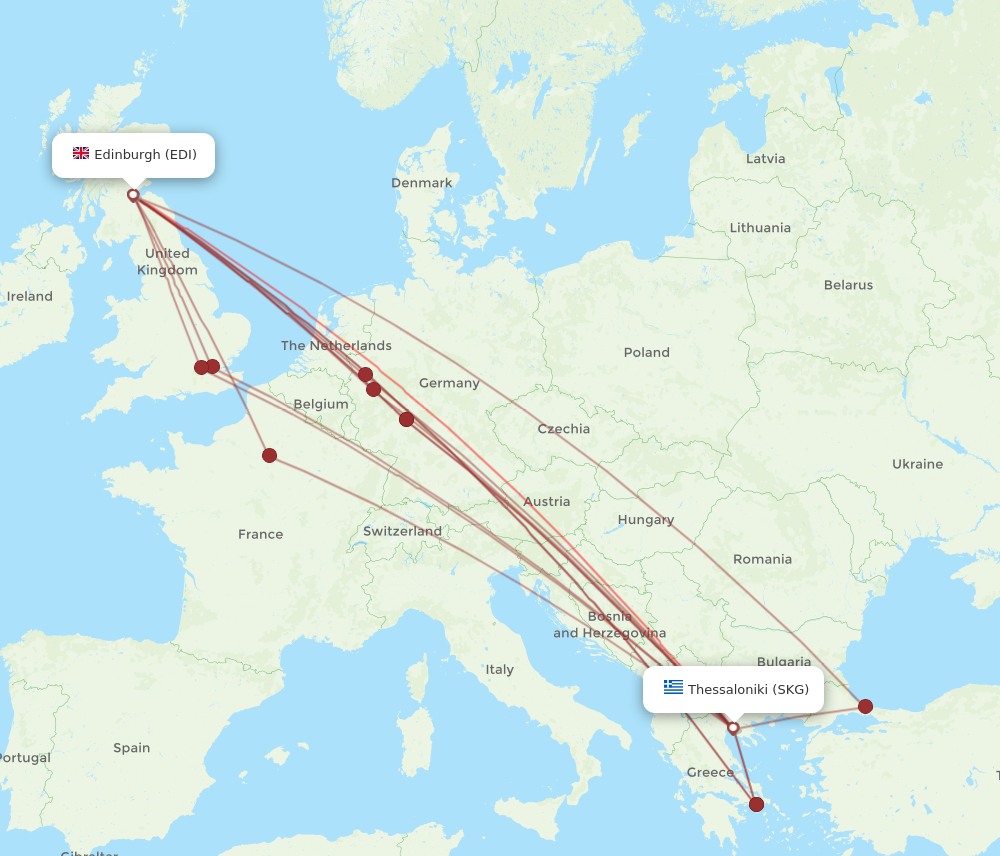 EDI to SKG flights and routes map