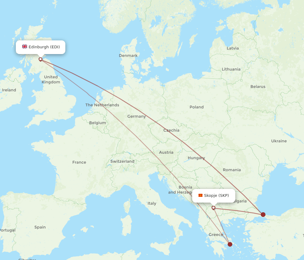 EDI to SKP flights and routes map