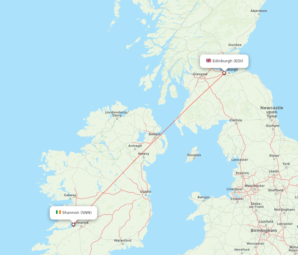 Edinburgh - Shannon route map and flight paths