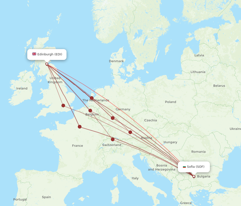 EDI to SOF flights and routes map