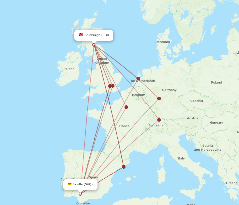 EDI to SVQ flights and routes map