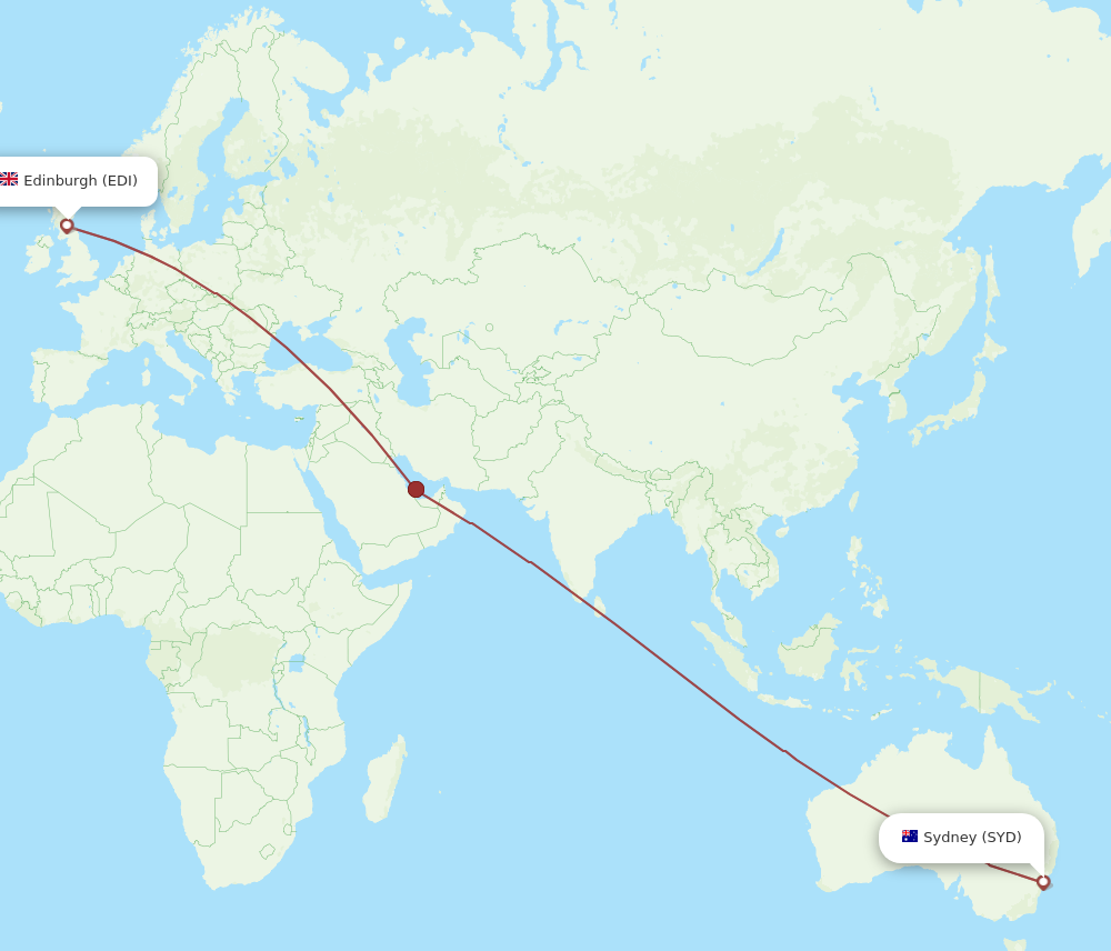 EDI to SYD flights and routes map