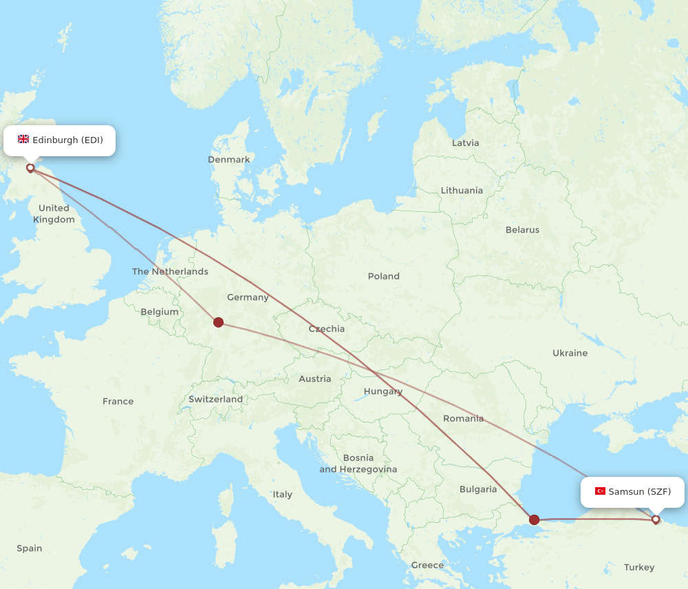 EDI-SZF flight routes