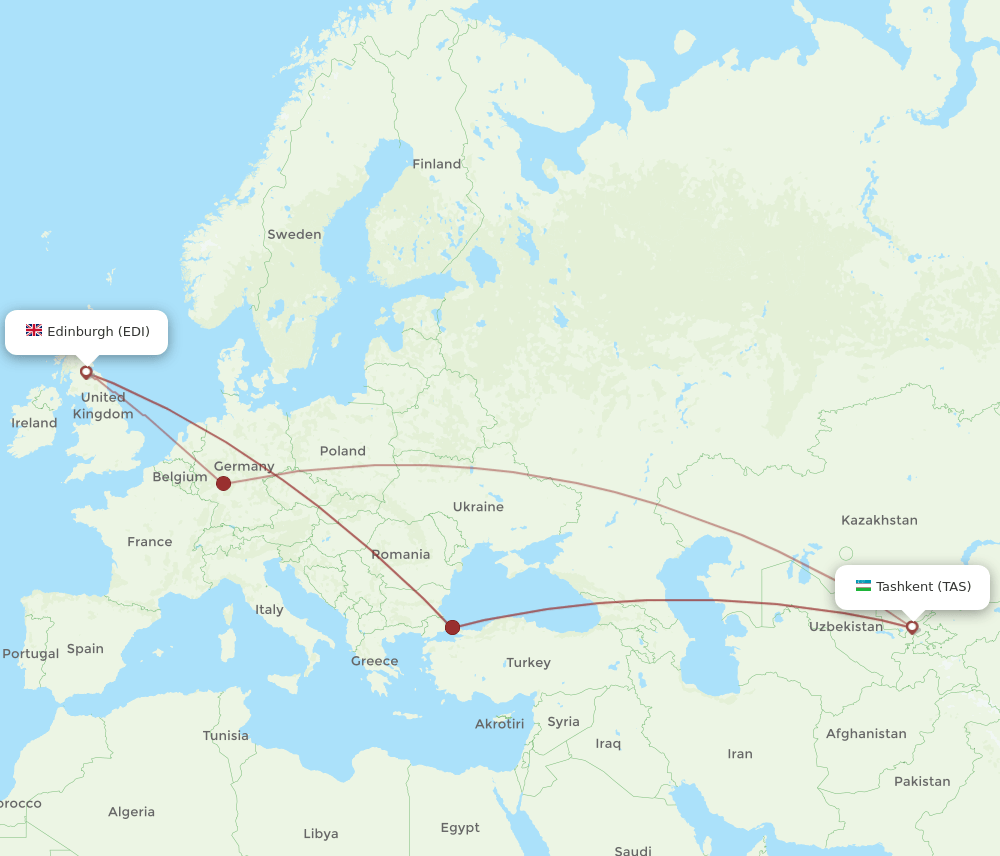 EDI to TAS flights and routes map