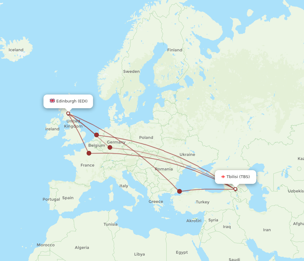EDI to TBS flights and routes map