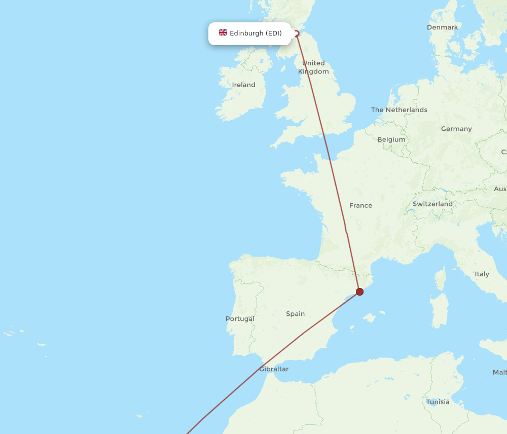 EDI to TFN flights and routes map