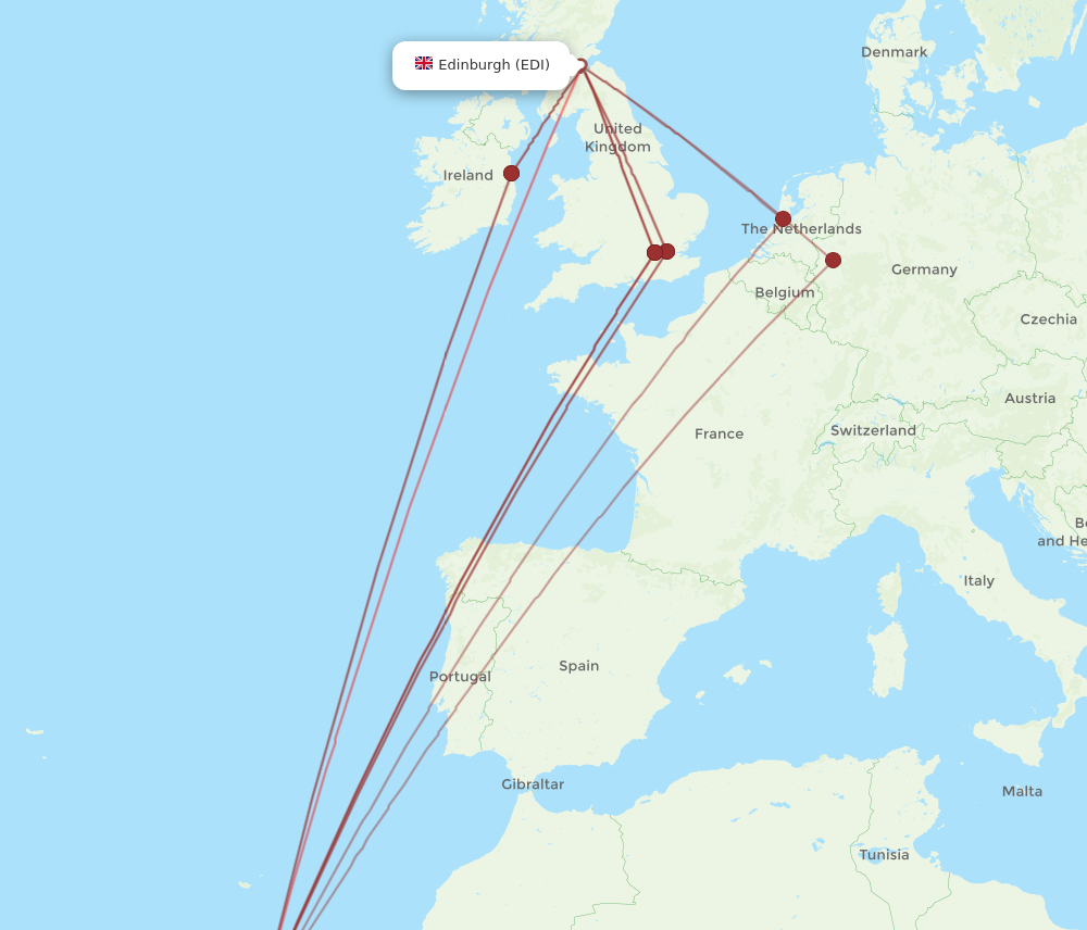 EDI to TFS flights and routes map